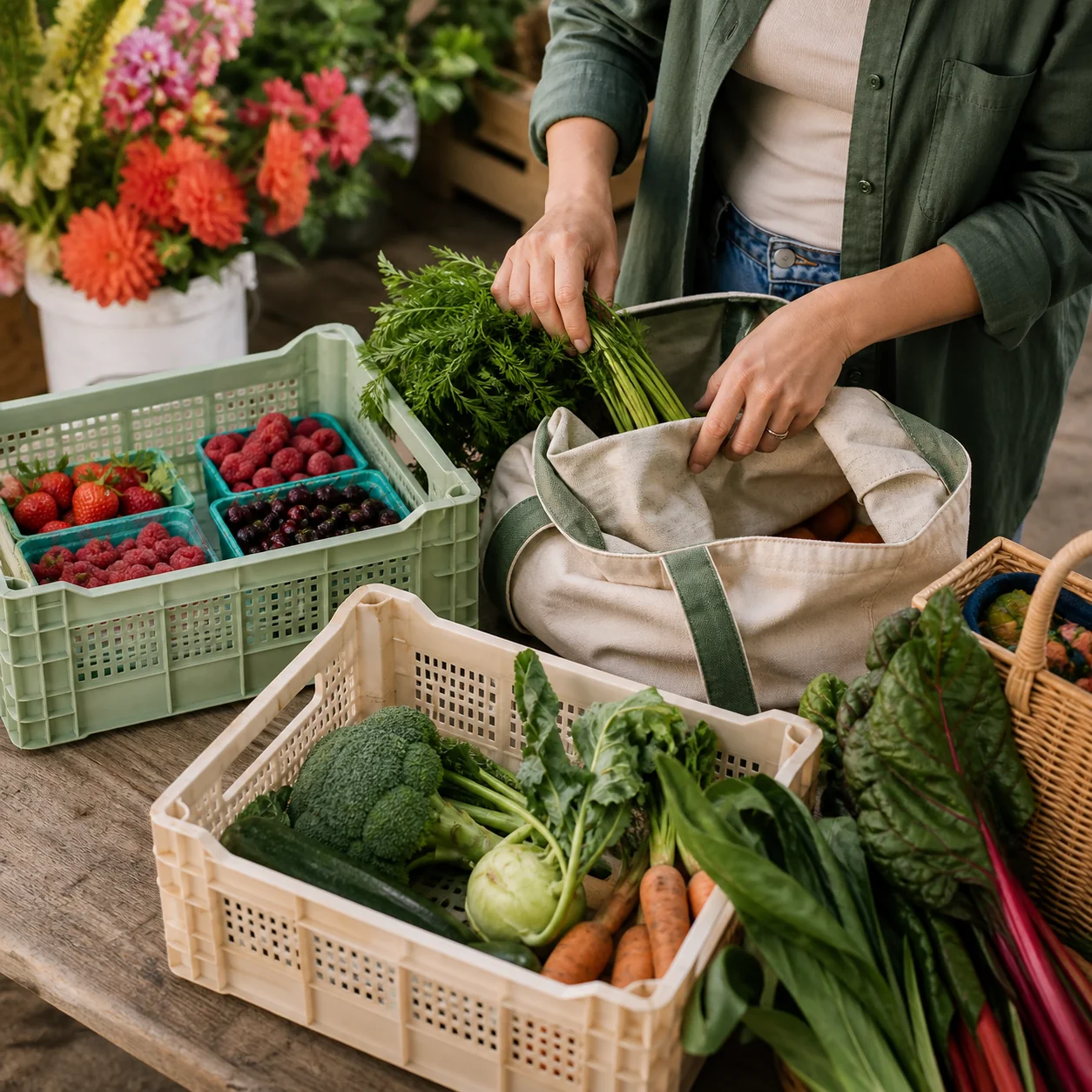 Illustrated market-to-table scene for Garden Gate