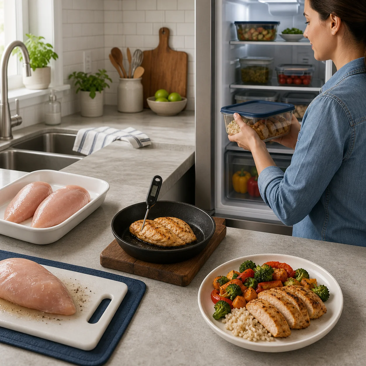 A continuous food-safety route through clean, separate, cook, and chill actions